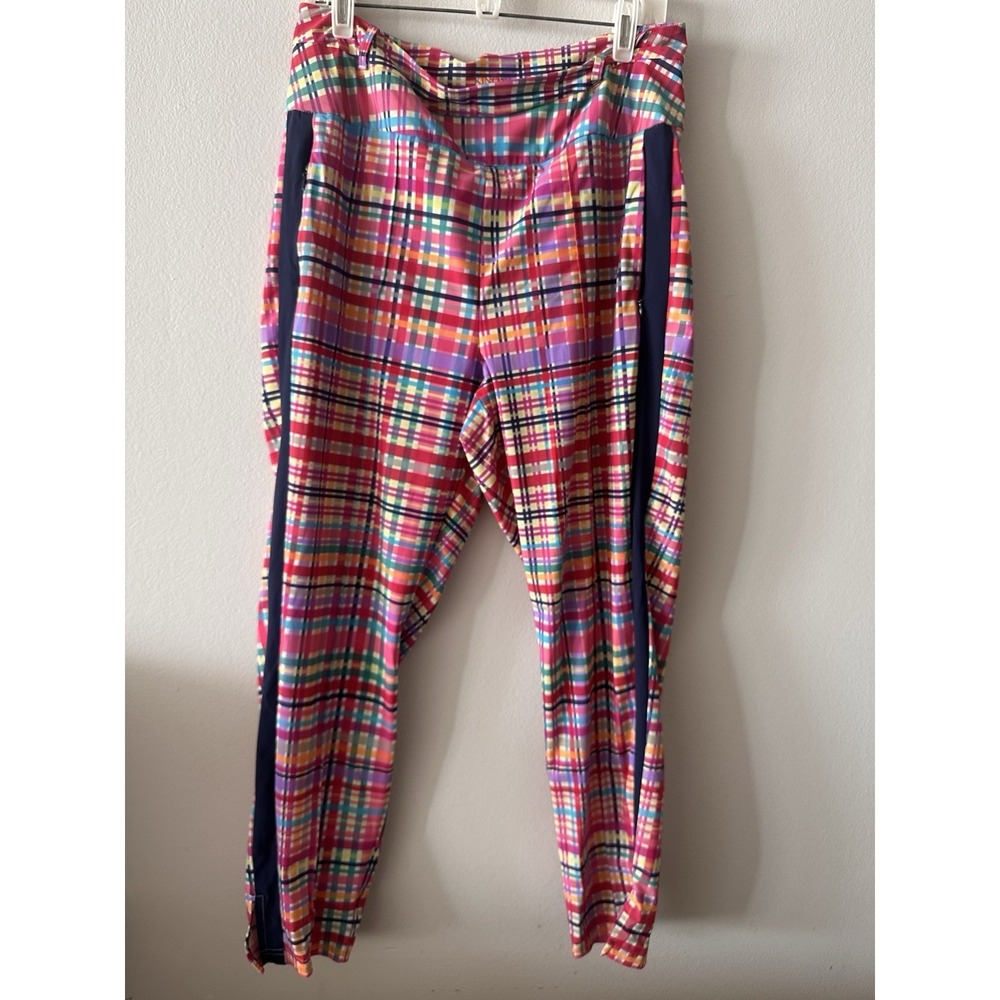 Kinona Golf Pants Women's L Multi Color Plaid Stretch Fabric Pull On Cropped
